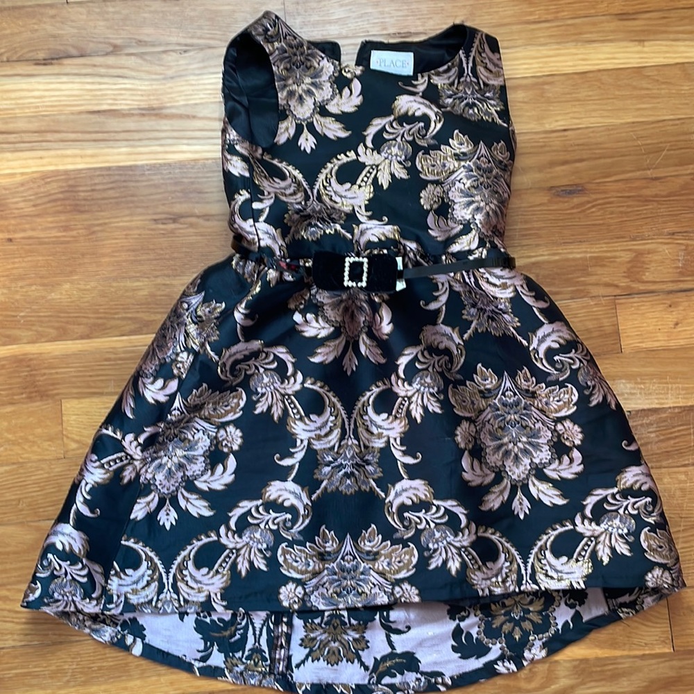 Children’s Place dress, size 6, black with rose gold and pink floral detail